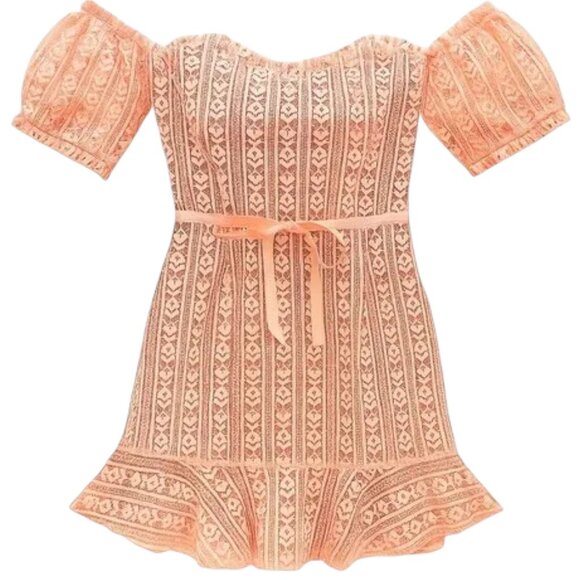 For Love & Lemons Dakota Lace Mini Dress Peach Floral Lace Resort Party Large - Picture 1 of 12